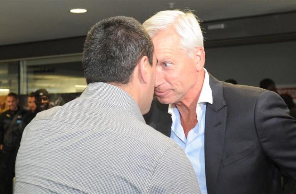 Newcastle United manager Alan Pardew exchanges a hongi with Komene Cassidy.  Photos by Craig Baxter.