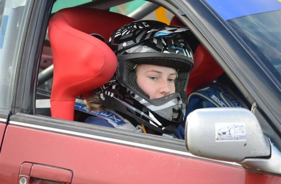Terri  in the driver's seat during the Central Otago Motorsport Club's track sprint at Highlands...