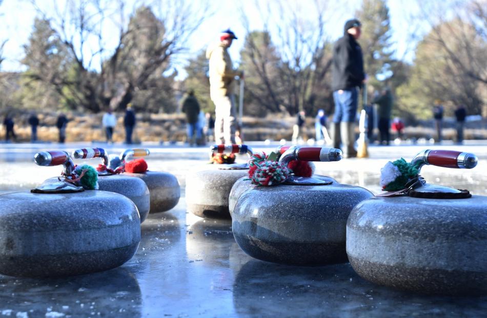 Stones are lined up for the curlers yesterday.