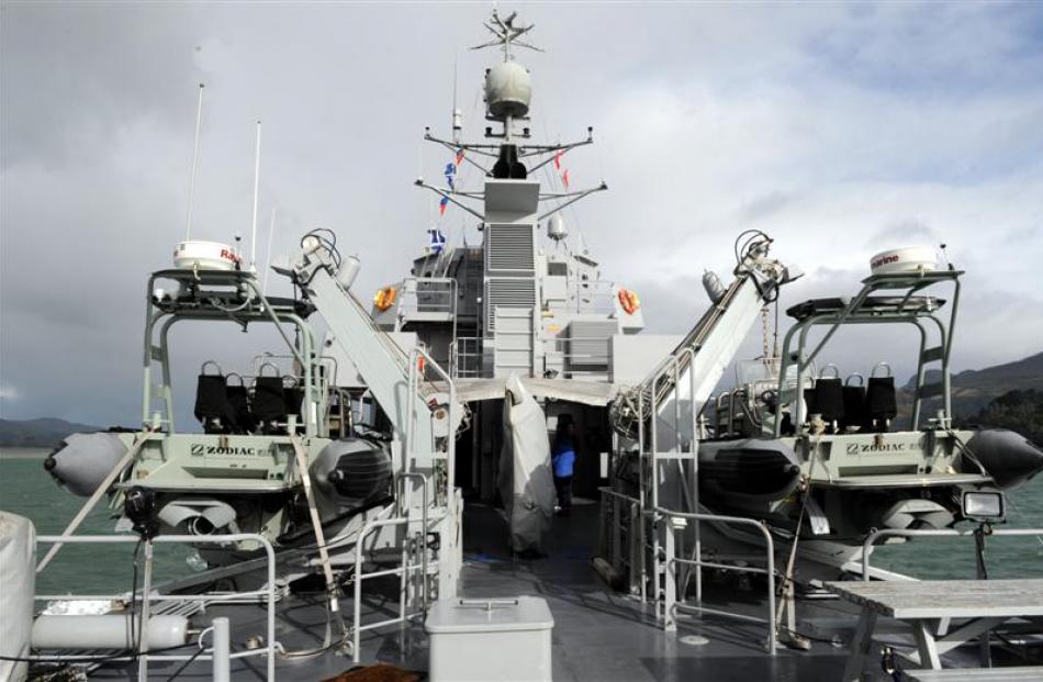 A view of the rigid-hulled inflatable boats on HMNZS Rotoiti.