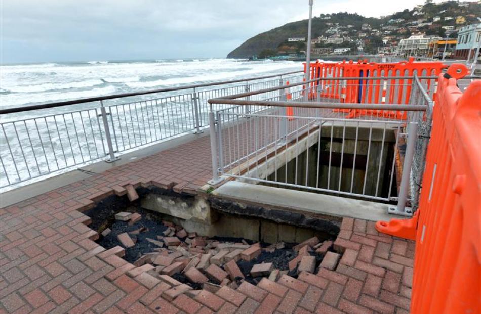 The hole in the Esplanade that appeared on Thursday.
