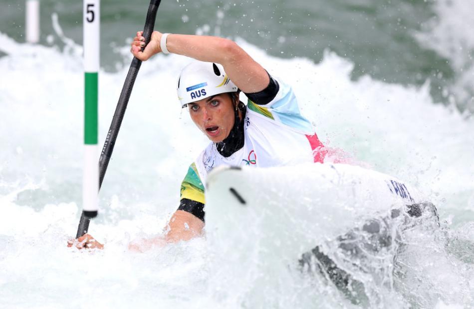 Jessica Fox of Australia competes in the women’s kayak at Vaires-Sur-Marne Nautical Stadium.