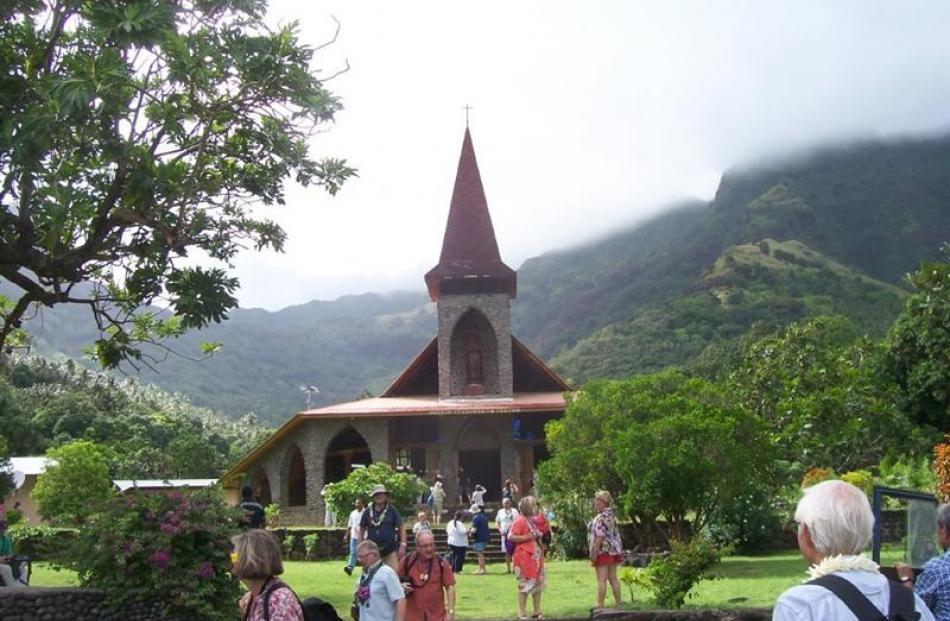 The large church at Vaitahu on the island of Tahuata.
