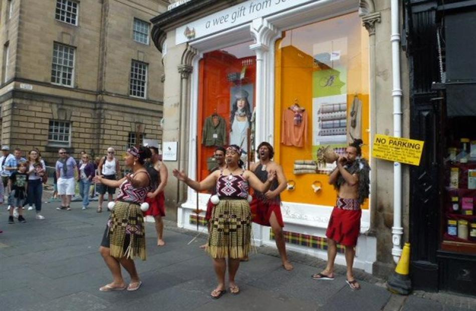 Kapa haka on the Royal Mile, Edinburgh. This group was advertising the main kapa haka event at...