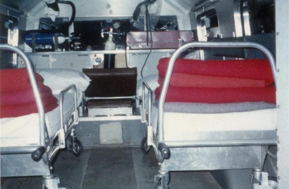 The interior of one of the early ambulances that served the Taieri.
