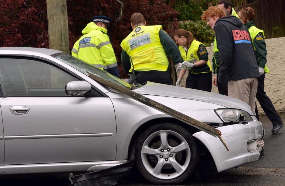 The other car ended up with a wooden handrail through the windscreen.