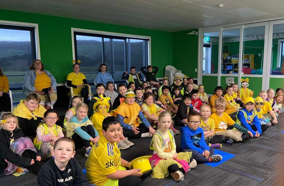 Tokanui School pupils gather for Daffodil Day. PHOTO: SUPPLIED