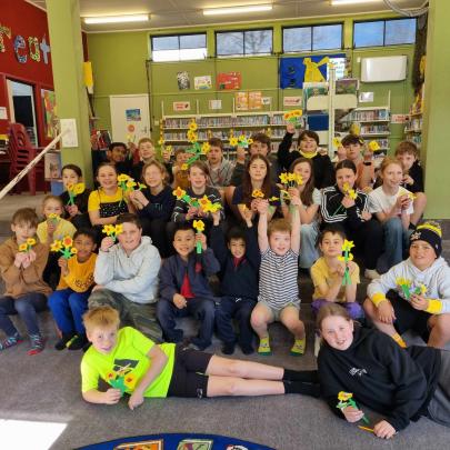 West Gore pupils show the daffodils they made during an art activity. PHOTO: SUPPLIED

