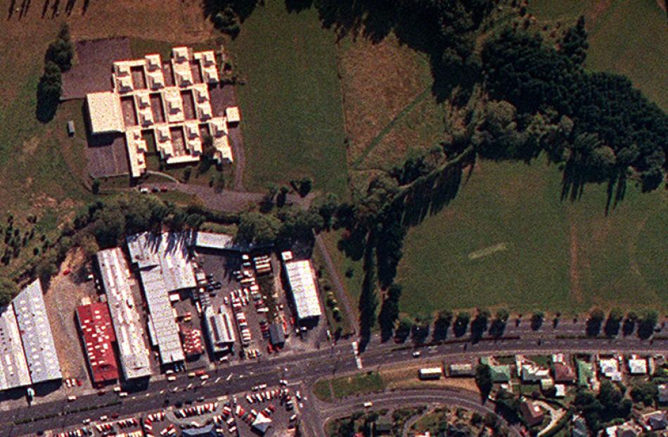 The classroom pods are visible at top in this 2001 aerial photo.