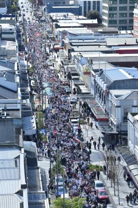 A huge crowd marches in George St, Dunedin, on Saturday to send a message to the government the...
