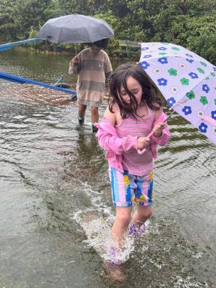 Melah Ingle, 9, and Indee Ingle, 6, at the Market Reserve in Dunedin. Photo: William Ingle
