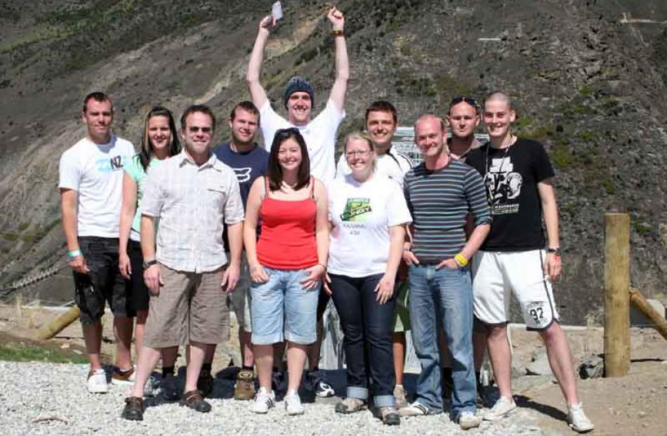 First Nevis Arc customers. With hands in the air is Paul Officer, 22 of Peterhead, Scotland. From...