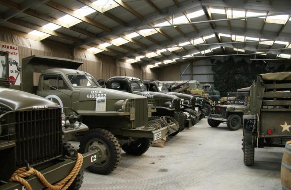World War 2 vehicles inside Duncan and Tina McGregor's Fiordland Military Vehicles Museum.