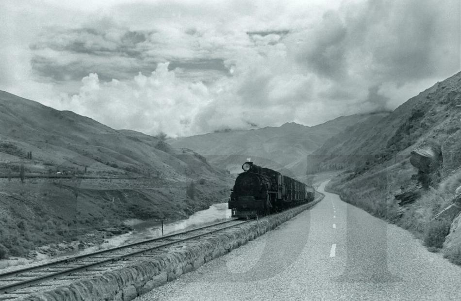 Evening Star, 1972. A steam train in Cromwell gorge. 