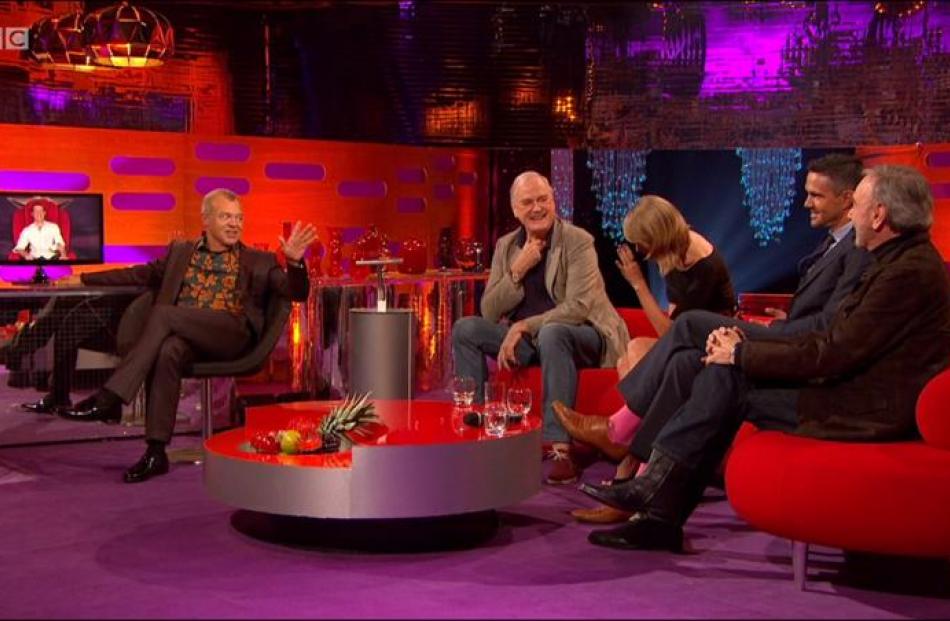 Swift blushes and laughs after letting slip her admiration for Wombwell, while Graham Norton ...