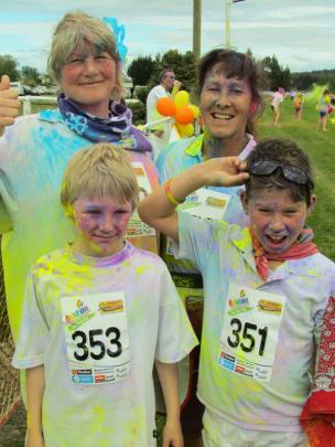 Rita Kerk of Oamaru, Margaretha Engels of Kurow, and (front) Daniel Hughes (8) of Oamaru, and...