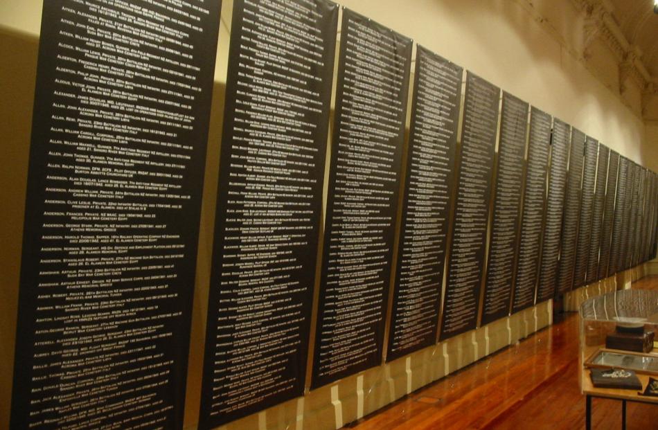 The Roll of Honour banners in the Dunedin’s War exhibition in 2005.