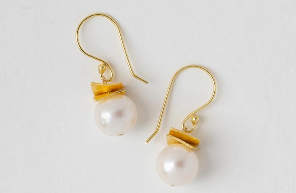 Pearl Gold Flat Square Earrings from Joanna Salmond.