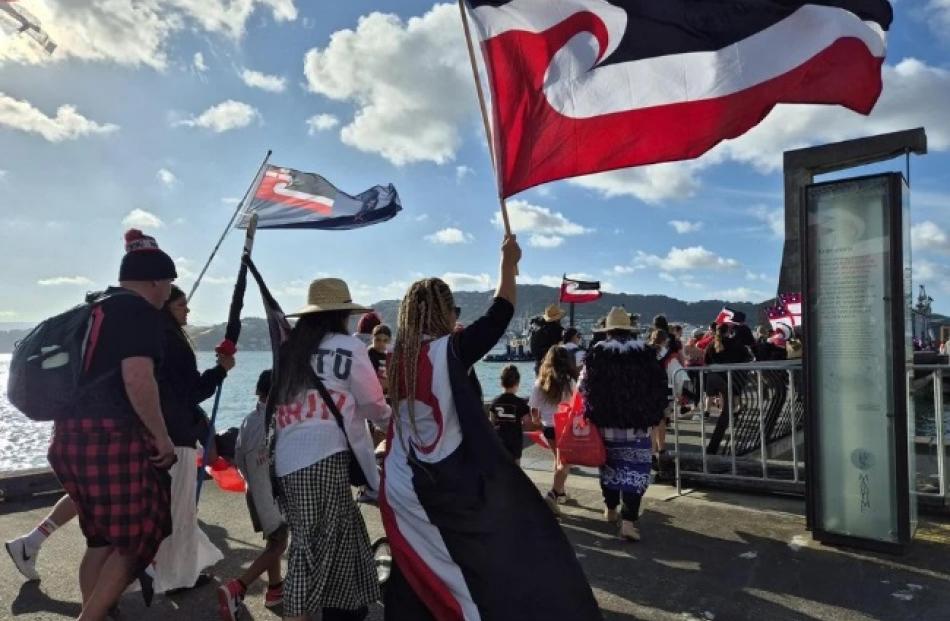 Hundreds of people involved in the hīkoi were making their way through Wellington on Tuesday...