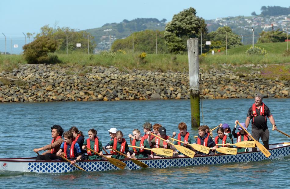 Bayfield High School students head out for a dragon boat lesson.