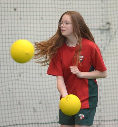 Kassie Vincent, 14, from Kaikorai Valley College, plays dodgeball.