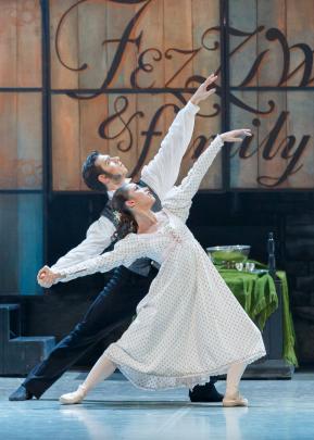 Belle (Lucy Green) and Young Scrooge (Shane Urton) in A Christmas Carol.
