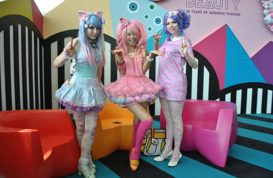 Harajuku girls provided extra colour at the opening of the Future Beauty exhibition. Photo by...