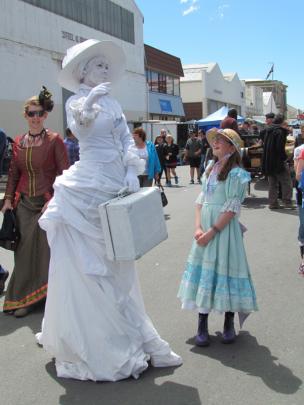 Shanade Hawtin (11), of Oamaru, is fascinated with the Victorian Lady, Juliet Novena Sorrell, of...