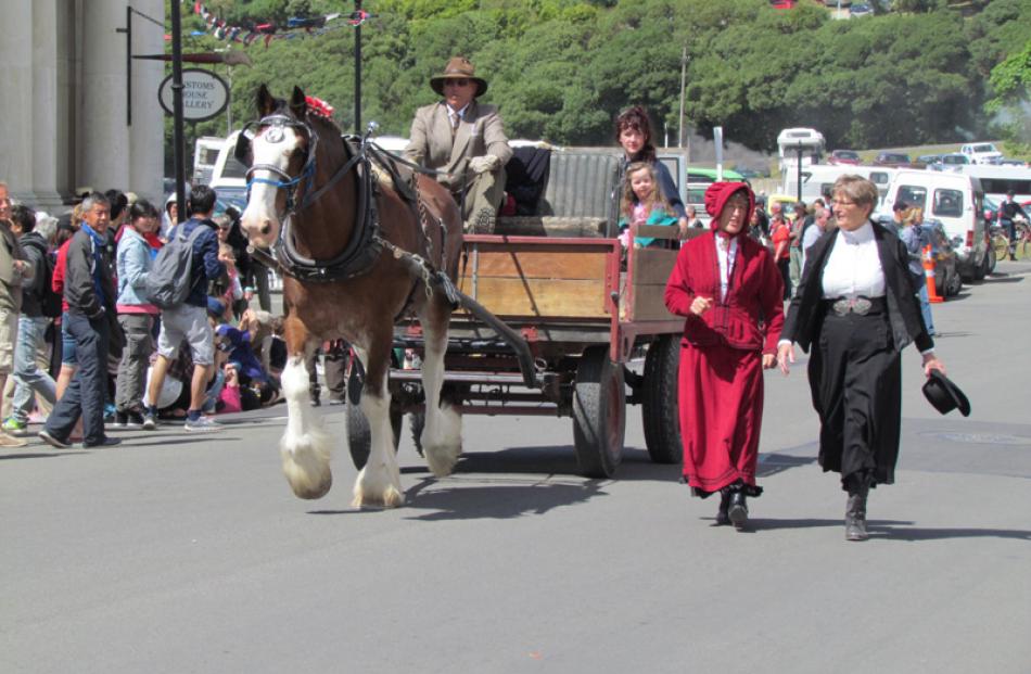 John Chynoweth, of Kakanui, drives his Clydesdale horse and wagon in the Grand Street Parade with...