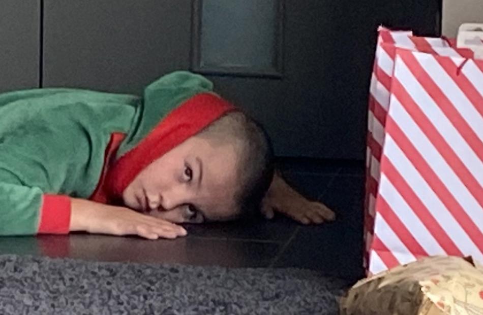 Tired elf Luke Ayson, 8. PHOTO: ROS AYSON

