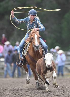 Cally Holland, of Rangiora, in the breakaway roping.