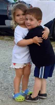 Young love ... Evie McSoriley, 2, and Levi Barnsley, 3, camping at Alexandra on December 28....