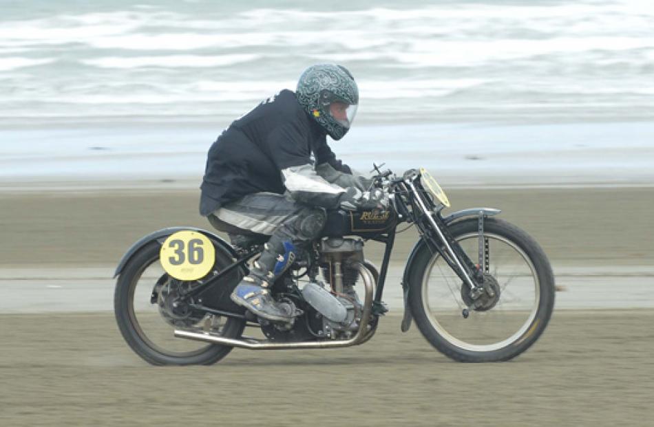 Rhys Wilson, of Invercargill, rides a 1937 Rudge Ulster 500.