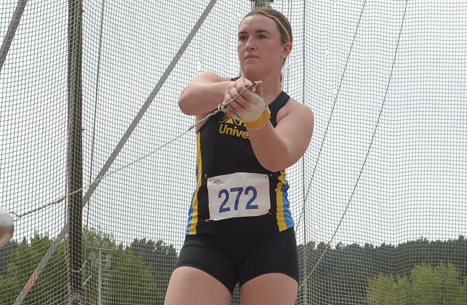 Jessie McGrouther winds up for the hammer throw. 