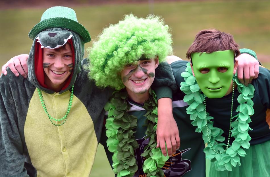 Dressed up to match are, from left, Finley Rowe, 15, Caleb Booth, 15, and Leo Douglas, 14.