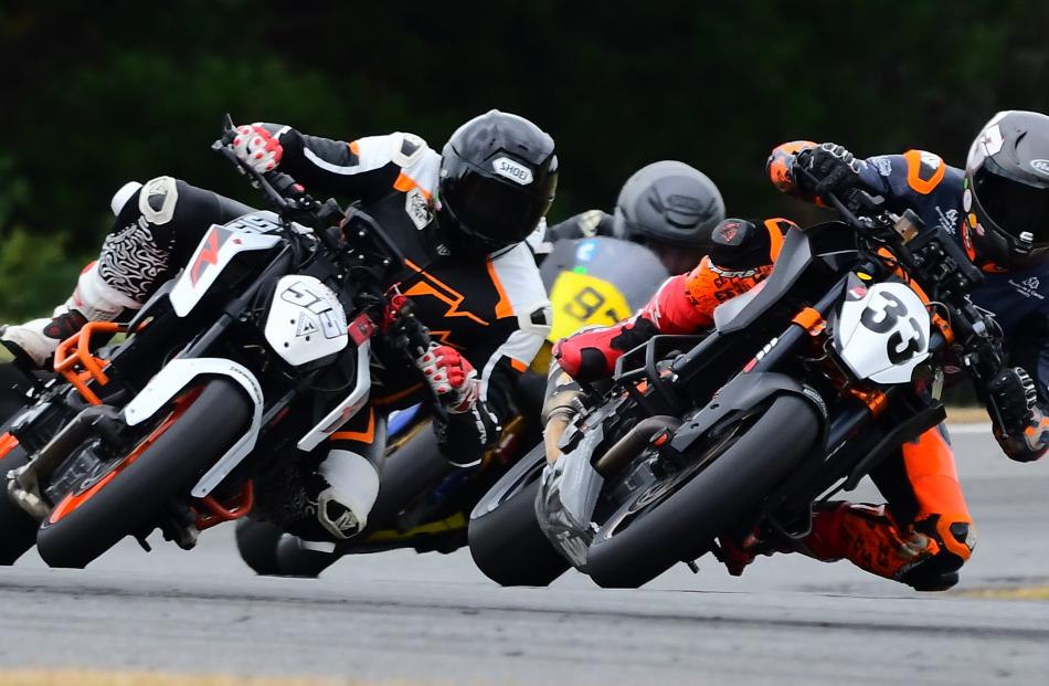 Marcus Thompson, of Invercargill, leads the pack out of the loop on his KTM Superduke 1290. Close...