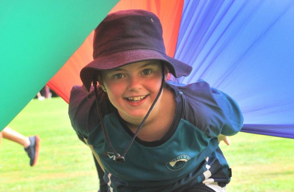 Balaclava School pupil Ava Bedford, 10, sets up for parasailing.