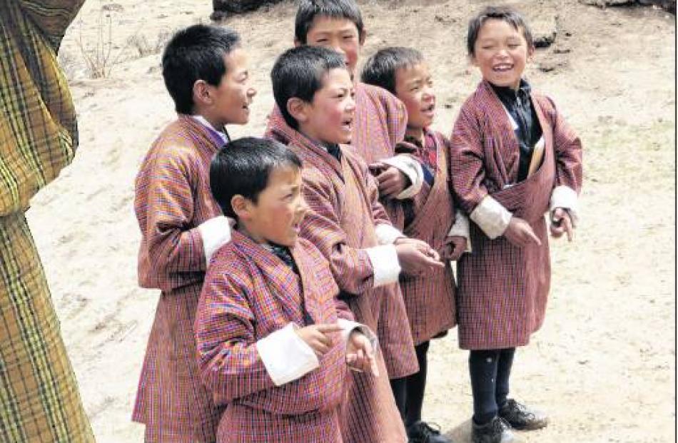 Bhutanese boys proudly perform children’s songs in English