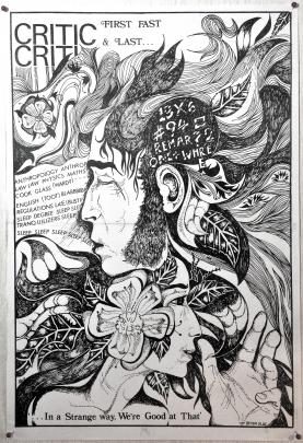 A front cover for the Otago University Students Association newspaper Critic, designed by  Olds.