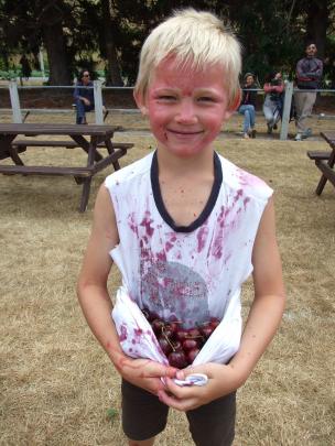 Roxburgh resident Caleb Darling (8) was easy to spot as a competitor in the inaugural Cherry Chaos.