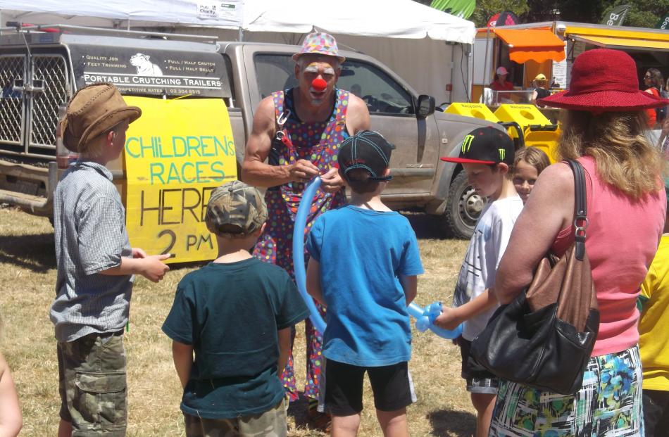 Okey Dokey the Clown entertains children at the Duvauchelle A&P Show on Saturday, January 10.