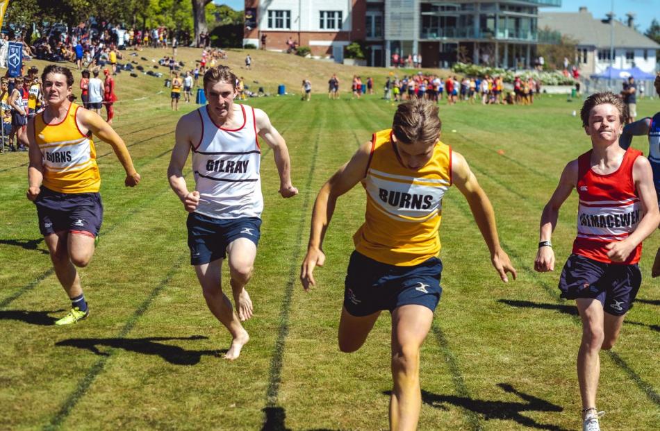 Hugh Craig snatches the win in the 100m at the John McGlashan College athletics day.