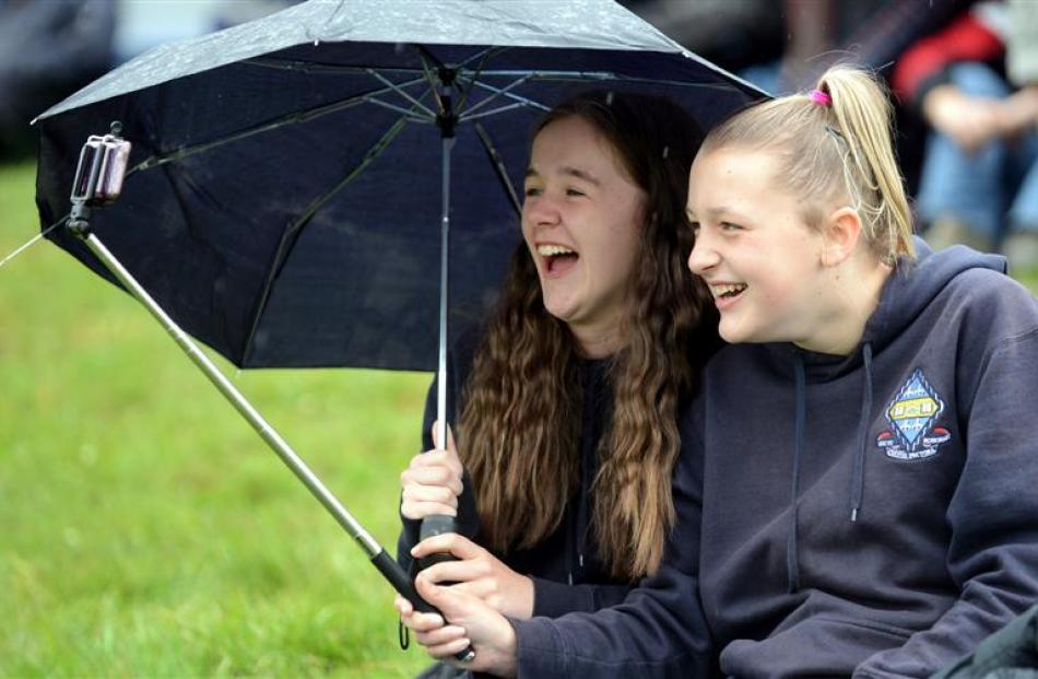 Jenna Harris and Hannah Tebbutt (both 13), both of Dunedin, take a selfie.