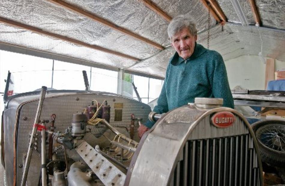 Bob Turnbull in his Ophir workshop with the 1934 Bugatti Gangloff Roadster Type 57. PHOTO: SUPPLIED