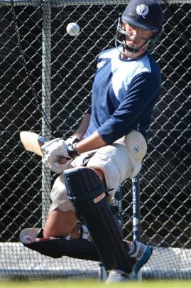 Scotland player Calum MacLeod dodges a bouncer during training at the University Oval yesterday.