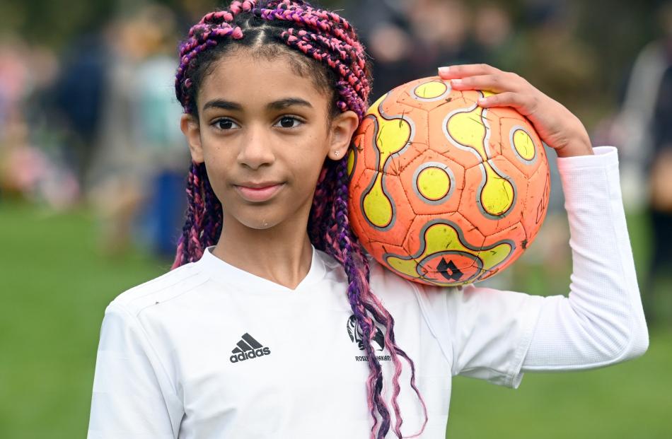 Cecilia McLaughlin, 9, gets ready for her next match at the Green Island junior seven-a-side...