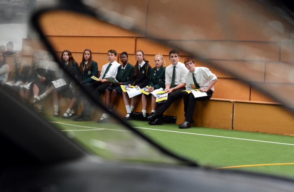 Pupils watch a simulation of a car accident, in which a young woman is ''killed'' after flying...