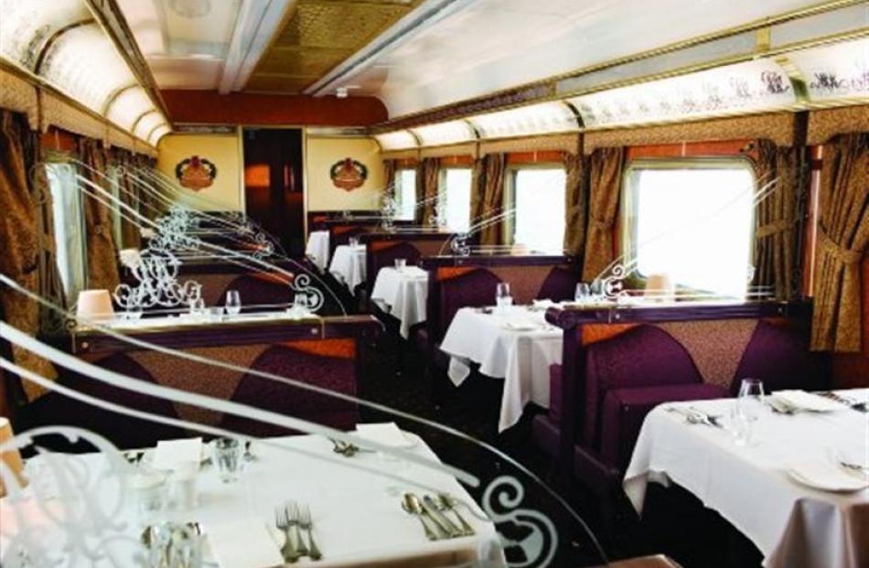 The Queen Adelaide Restaurant on the Indian Pacific  train awaits its next round of diners.