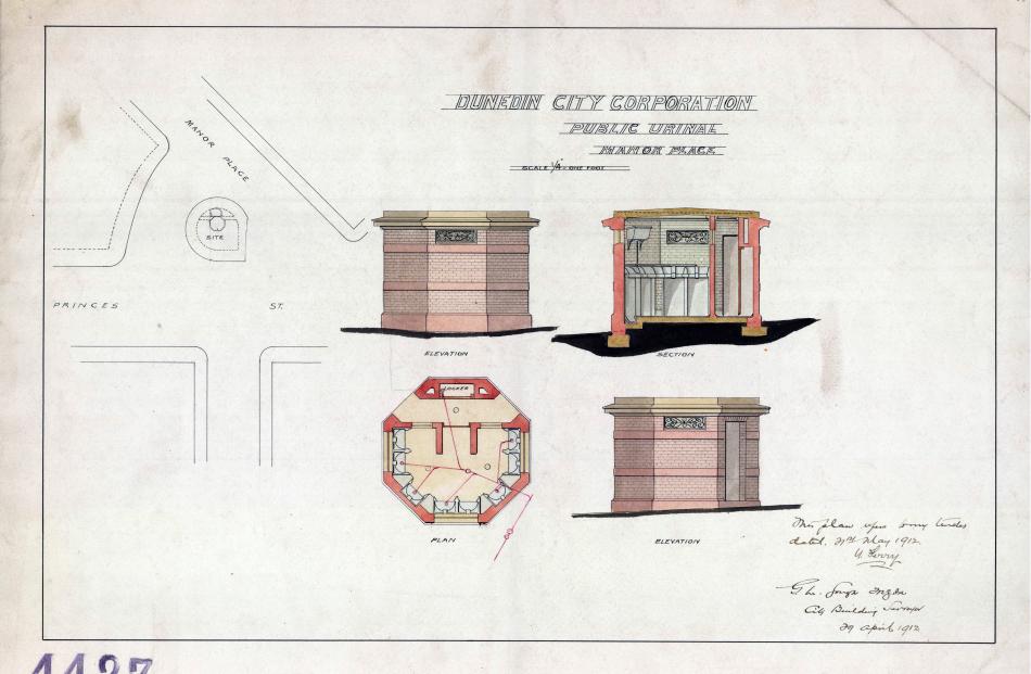 Manor Place Public Urinal plans, 1912. PHOTO: DCC ARCHIVES