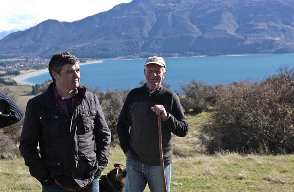 Celebrity chef Sean Connolly (left) and Lake Hawea Station owner Tom Rowley during the filming of...